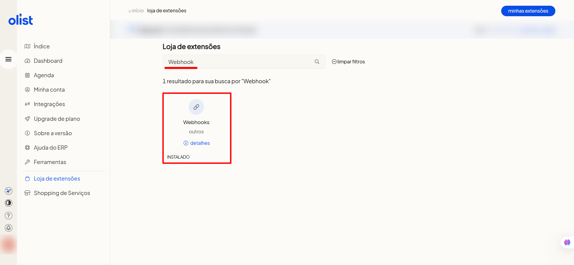 Extensão Webhook no Tiny