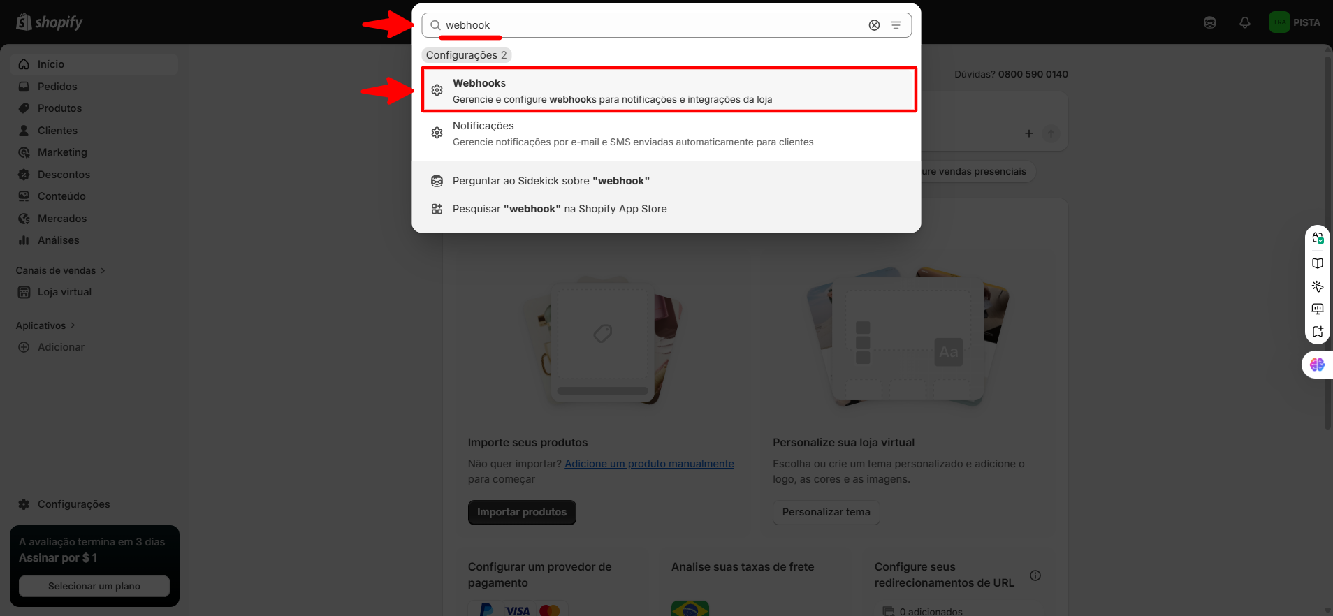 Pesquisando por webhook na Shopify