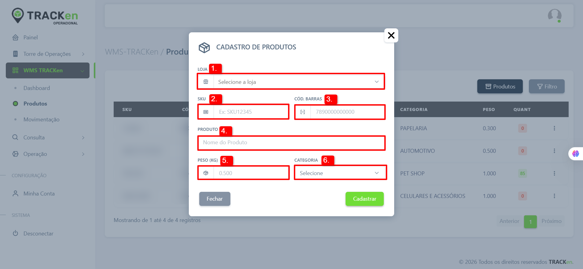 Tela de cadastro de produto no Estoque Avançado