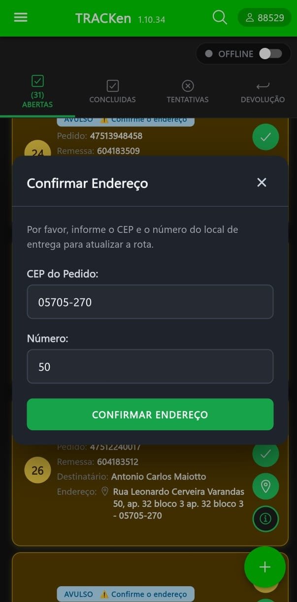 Janela Confirmar Endereço com CEP e número