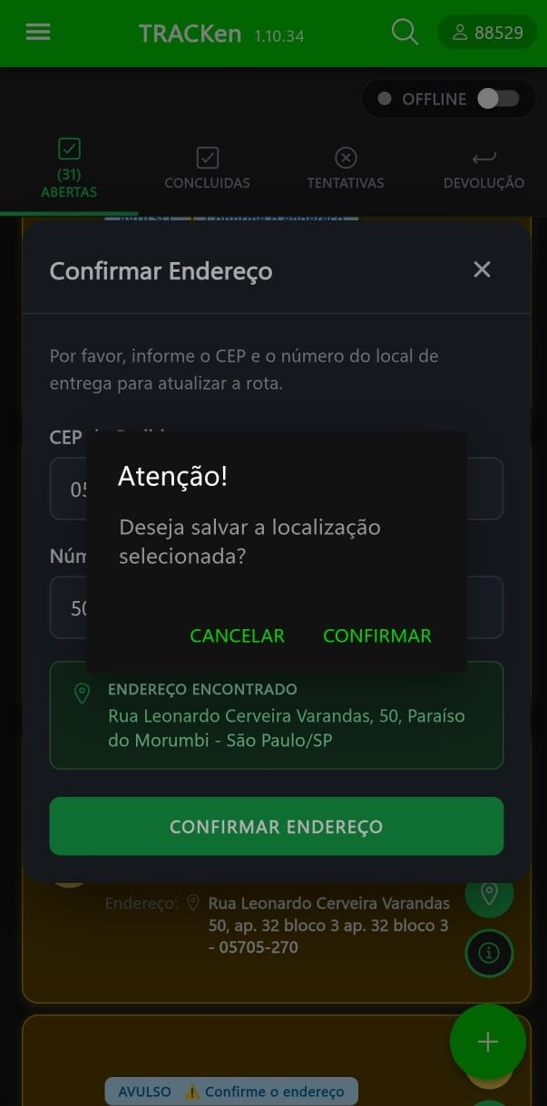 Mensagem de confirmação para salvar localização