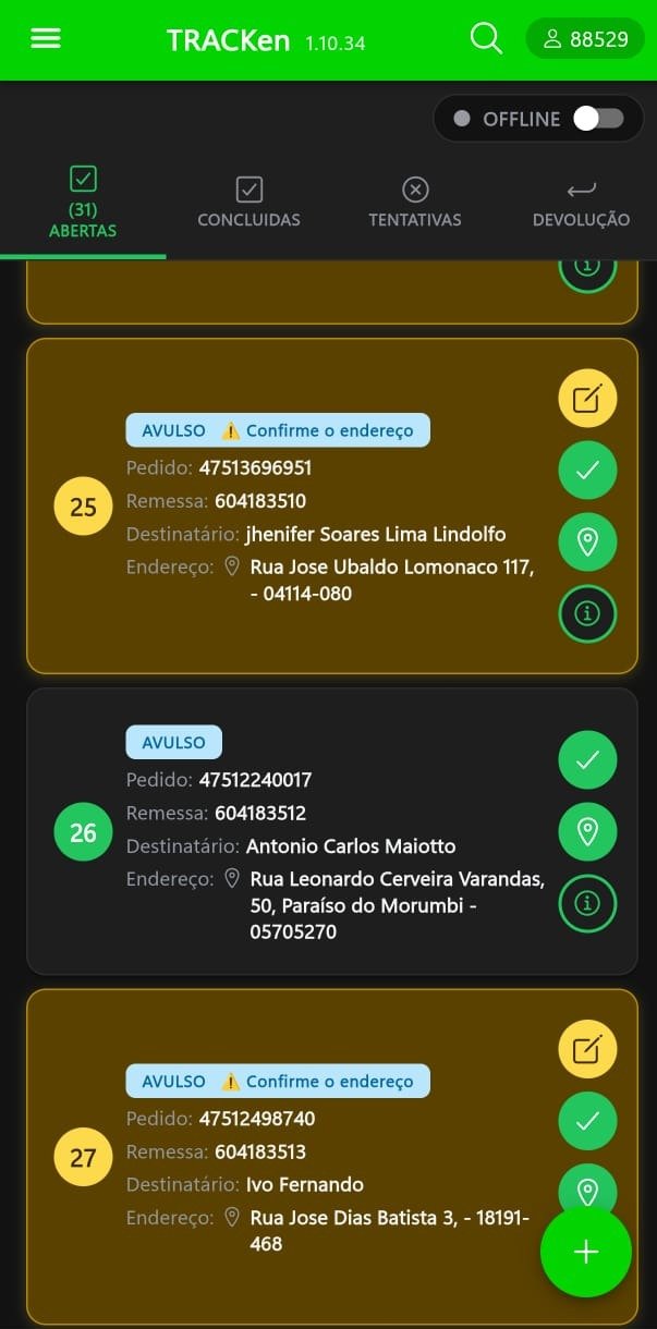 Tela principal com pedido confirmado