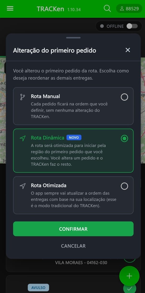 Rota otimizada e ordem de entrega ajustada