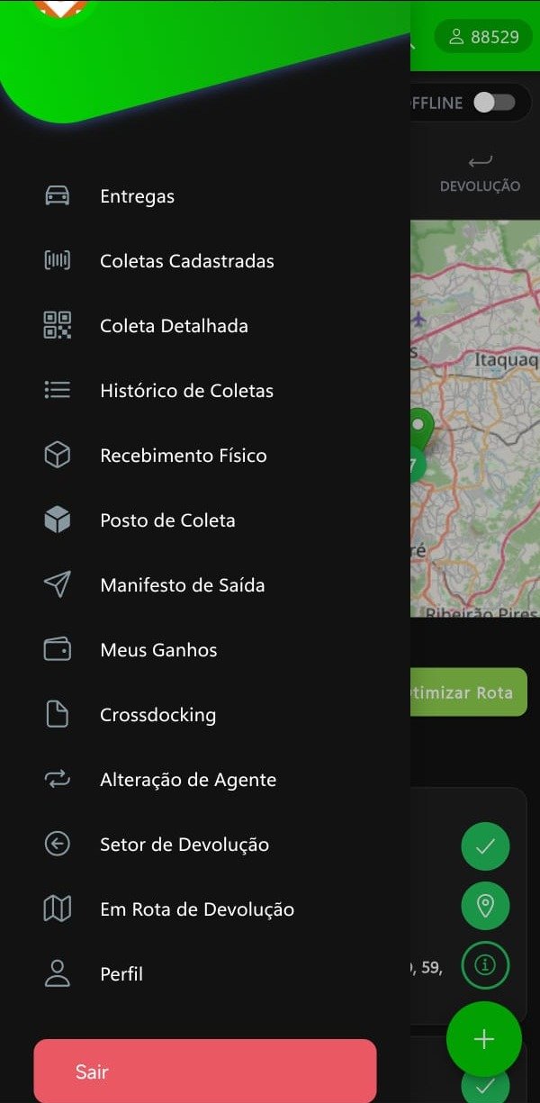 Menu lateral com opção Meus Ganhos