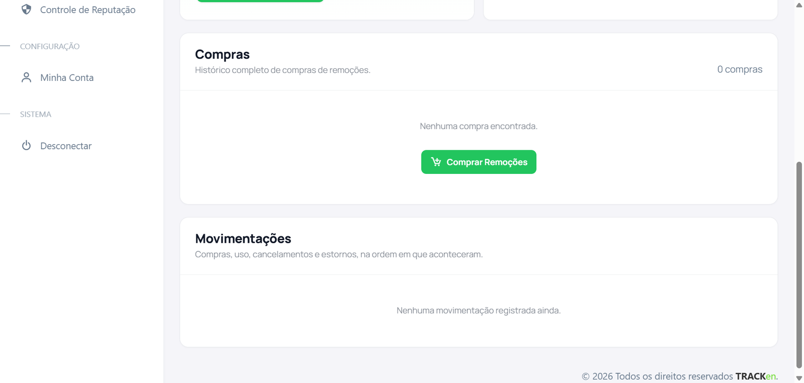 Seções de Compras e Movimentações do Controle de Reputação